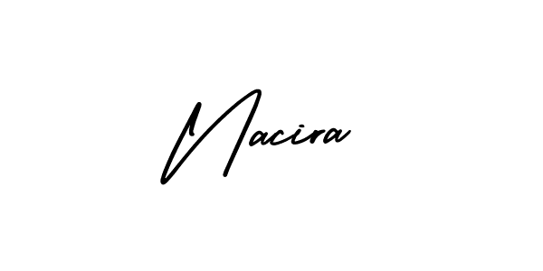 You should practise on your own different ways (AmerikaSignatureDemo-Regular) to write your name (Nacira) in signature. don't let someone else do it for you. Nacira signature style 3 images and pictures png