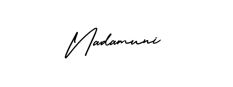 It looks lik you need a new signature style for name Nadamuni. Design unique handwritten (AmerikaSignatureDemo-Regular) signature with our free signature maker in just a few clicks. Nadamuni signature style 3 images and pictures png