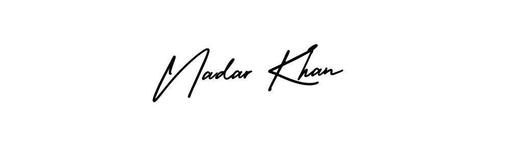 You should practise on your own different ways (AmerikaSignatureDemo-Regular) to write your name (Nadar Khan) in signature. don't let someone else do it for you. Nadar Khan signature style 3 images and pictures png