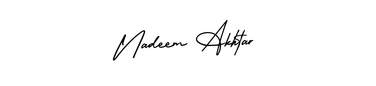 You should practise on your own different ways (AmerikaSignatureDemo-Regular) to write your name (Nadeem Akhtar) in signature. don't let someone else do it for you. Nadeem Akhtar signature style 3 images and pictures png