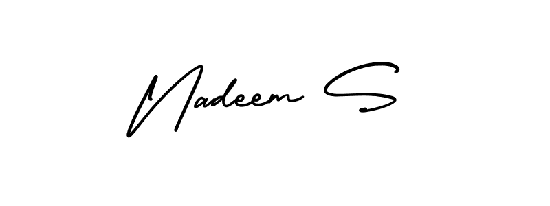 The best way (AmerikaSignatureDemo-Regular) to make a short signature is to pick only two or three words in your name. The name Nadeem S include a total of six letters. For converting this name. Nadeem S signature style 3 images and pictures png