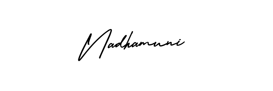 if you are searching for the best signature style for your name Nadhamuni. so please give up your signature search. here we have designed multiple signature styles  using AmerikaSignatureDemo-Regular. Nadhamuni signature style 3 images and pictures png