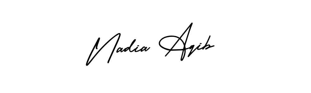 You should practise on your own different ways (AmerikaSignatureDemo-Regular) to write your name (Nadia Aqib) in signature. don't let someone else do it for you. Nadia Aqib signature style 3 images and pictures png