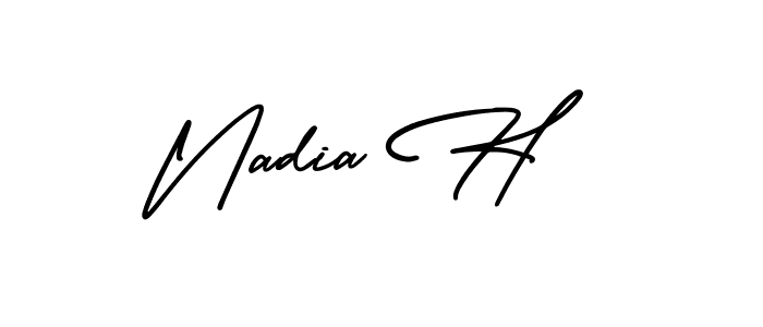 You should practise on your own different ways (AmerikaSignatureDemo-Regular) to write your name (Nadia H) in signature. don't let someone else do it for you. Nadia H signature style 3 images and pictures png