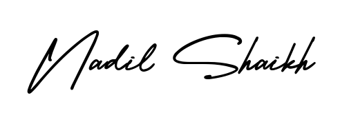 This is the best signature style for the Nadil Shaikh name. Also you like these signature font (AmerikaSignatureDemo-Regular). Mix name signature. Nadil Shaikh signature style 3 images and pictures png