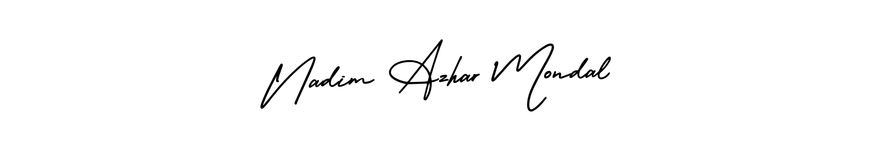 You should practise on your own different ways (AmerikaSignatureDemo-Regular) to write your name (Nadim Azhar Mondal) in signature. don't let someone else do it for you. Nadim Azhar Mondal signature style 3 images and pictures png