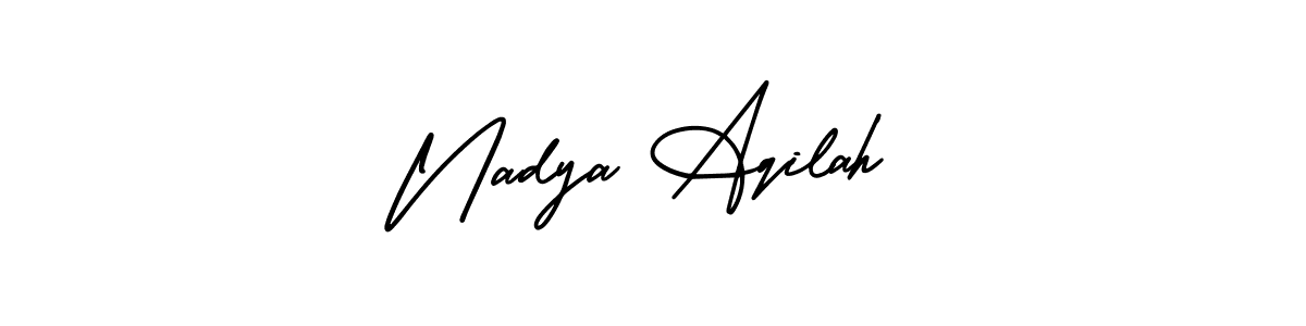 This is the best signature style for the Nadya Aqilah name. Also you like these signature font (AmerikaSignatureDemo-Regular). Mix name signature. Nadya Aqilah signature style 3 images and pictures png