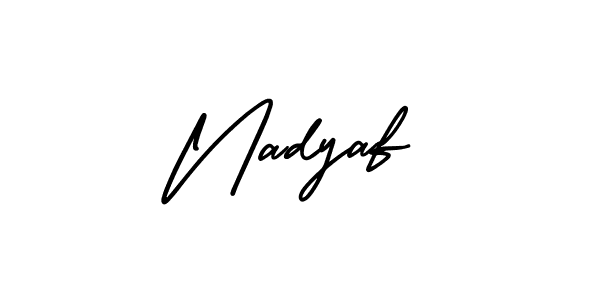 You should practise on your own different ways (AmerikaSignatureDemo-Regular) to write your name (Nadyaf) in signature. don't let someone else do it for you. Nadyaf signature style 3 images and pictures png