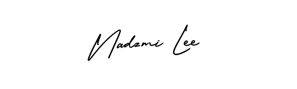 The best way (AmerikaSignatureDemo-Regular) to make a short signature is to pick only two or three words in your name. The name Nadzmi Lee include a total of six letters. For converting this name. Nadzmi Lee signature style 3 images and pictures png