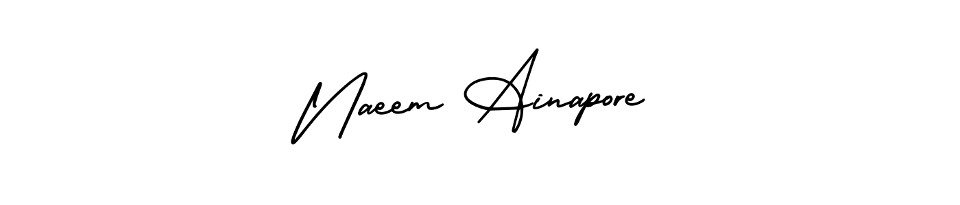 The best way (AmerikaSignatureDemo-Regular) to make a short signature is to pick only two or three words in your name. The name Naeem Ainapore include a total of six letters. For converting this name. Naeem Ainapore signature style 3 images and pictures png