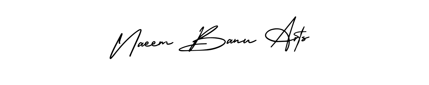 The best way (AmerikaSignatureDemo-Regular) to make a short signature is to pick only two or three words in your name. The name Naeem Banu Arts include a total of six letters. For converting this name. Naeem Banu Arts signature style 3 images and pictures png