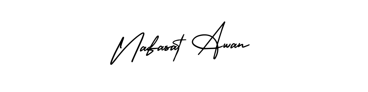 You should practise on your own different ways (AmerikaSignatureDemo-Regular) to write your name (Nafasat Awan) in signature. don't let someone else do it for you. Nafasat Awan signature style 3 images and pictures png