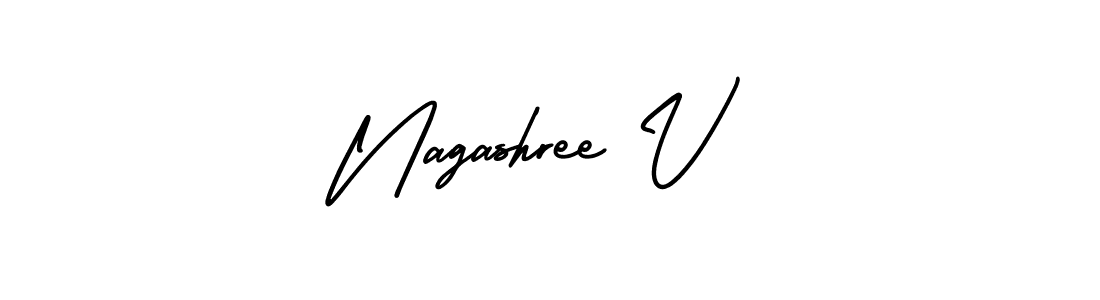 The best way (AmerikaSignatureDemo-Regular) to make a short signature is to pick only two or three words in your name. The name Nagashree V include a total of six letters. For converting this name. Nagashree V signature style 3 images and pictures png