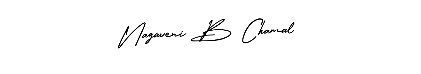 You should practise on your own different ways (AmerikaSignatureDemo-Regular) to write your name (Nagaveni B Chamal) in signature. don't let someone else do it for you. Nagaveni B Chamal signature style 3 images and pictures png