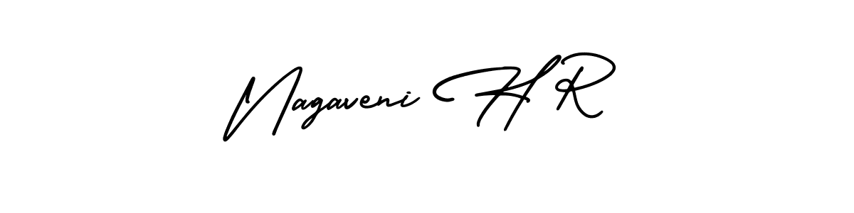 You should practise on your own different ways (AmerikaSignatureDemo-Regular) to write your name (Nagaveni H R) in signature. don't let someone else do it for you. Nagaveni H R signature style 3 images and pictures png
