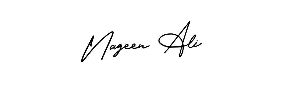 You should practise on your own different ways (AmerikaSignatureDemo-Regular) to write your name (Nageen Ali) in signature. don't let someone else do it for you. Nageen Ali signature style 3 images and pictures png