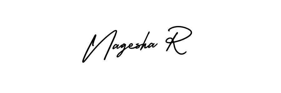 You should practise on your own different ways (AmerikaSignatureDemo-Regular) to write your name (Nagesha R) in signature. don't let someone else do it for you. Nagesha R signature style 3 images and pictures png