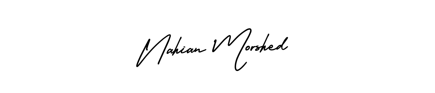You should practise on your own different ways (AmerikaSignatureDemo-Regular) to write your name (Nahian Morshed) in signature. don't let someone else do it for you. Nahian Morshed signature style 3 images and pictures png