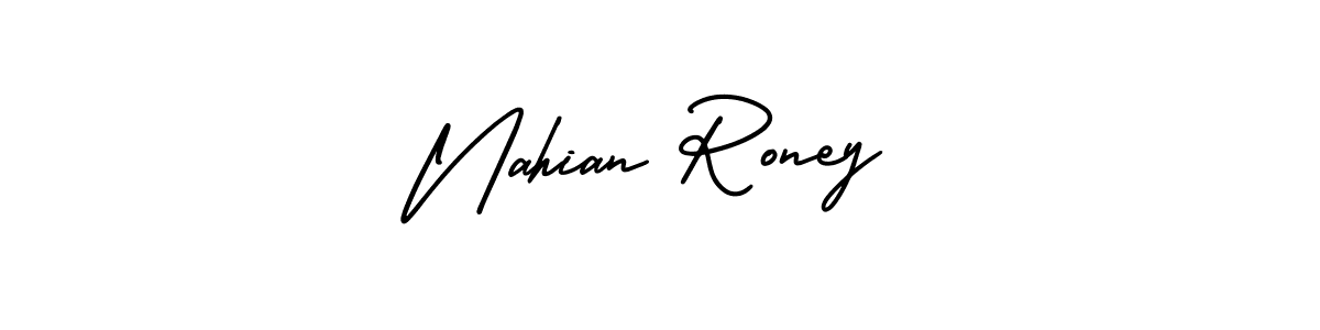 Also You can easily find your signature by using the search form. We will create Nahian Roney name handwritten signature images for you free of cost using AmerikaSignatureDemo-Regular sign style. Nahian Roney signature style 3 images and pictures png