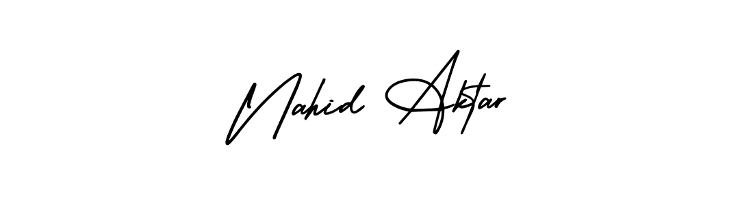 You should practise on your own different ways (AmerikaSignatureDemo-Regular) to write your name (Nahid Aktar) in signature. don't let someone else do it for you. Nahid Aktar signature style 3 images and pictures png