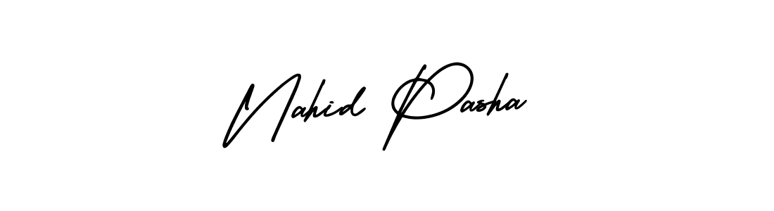 You should practise on your own different ways (AmerikaSignatureDemo-Regular) to write your name (Nahid Pasha) in signature. don't let someone else do it for you. Nahid Pasha signature style 3 images and pictures png