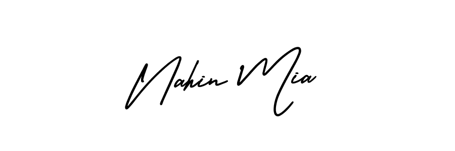 You should practise on your own different ways (AmerikaSignatureDemo-Regular) to write your name (Nahin Mia) in signature. don't let someone else do it for you. Nahin Mia signature style 3 images and pictures png