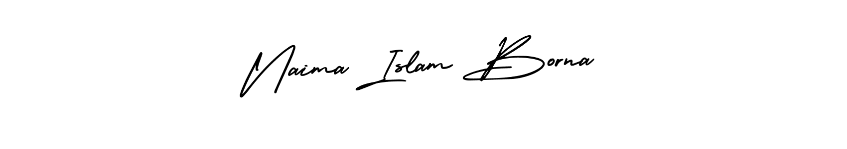 You should practise on your own different ways (AmerikaSignatureDemo-Regular) to write your name (Naima Islam Borna) in signature. don't let someone else do it for you. Naima Islam Borna signature style 3 images and pictures png