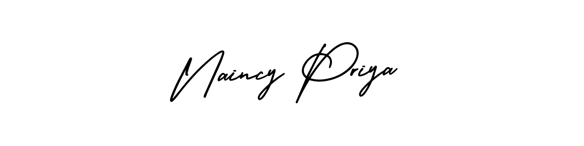 You should practise on your own different ways (AmerikaSignatureDemo-Regular) to write your name (Naincy Priya) in signature. don't let someone else do it for you. Naincy Priya signature style 3 images and pictures png