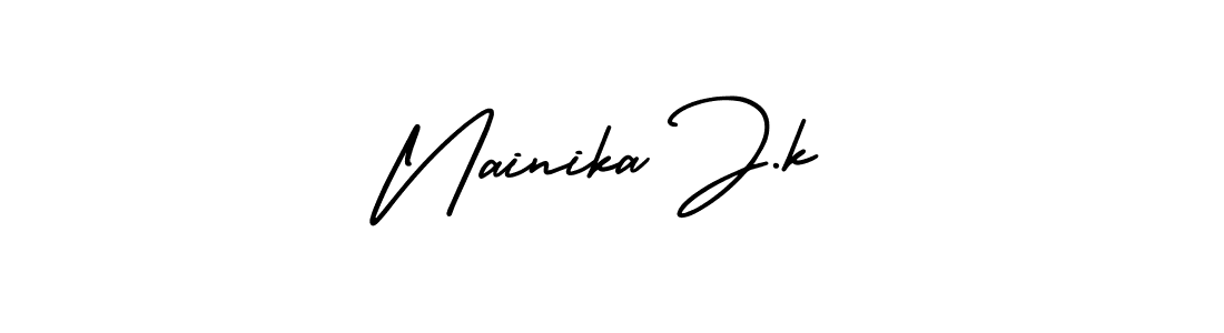 The best way (AmerikaSignatureDemo-Regular) to make a short signature is to pick only two or three words in your name. The name Nainika J.k include a total of six letters. For converting this name. Nainika J.k signature style 3 images and pictures png