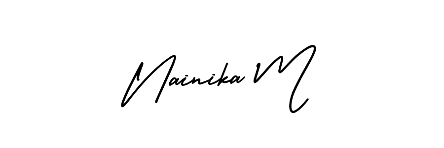 AmerikaSignatureDemo-Regular is a professional signature style that is perfect for those who want to add a touch of class to their signature. It is also a great choice for those who want to make their signature more unique. Get Nainika M name to fancy signature for free. Nainika M signature style 3 images and pictures png