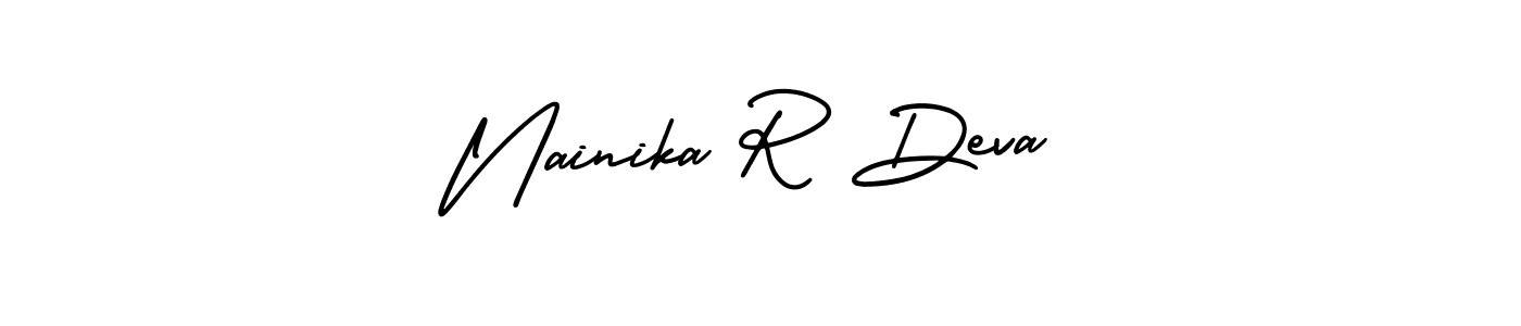 The best way (AmerikaSignatureDemo-Regular) to make a short signature is to pick only two or three words in your name. The name Nainika R Deva include a total of six letters. For converting this name. Nainika R Deva signature style 3 images and pictures png