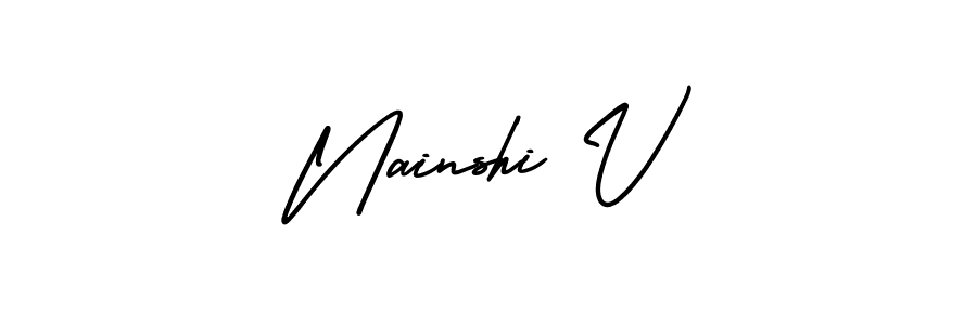 How to make Nainshi V name signature. Use AmerikaSignatureDemo-Regular style for creating short signs online. This is the latest handwritten sign. Nainshi V signature style 3 images and pictures png