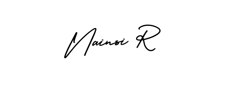 This is the best signature style for the Nainsi R name. Also you like these signature font (AmerikaSignatureDemo-Regular). Mix name signature. Nainsi R signature style 3 images and pictures png