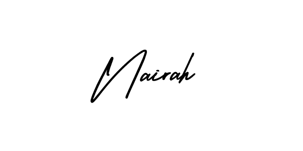 You should practise on your own different ways (AmerikaSignatureDemo-Regular) to write your name (Nairah) in signature. don't let someone else do it for you. Nairah signature style 3 images and pictures png