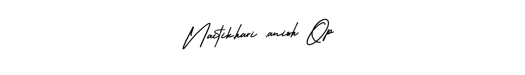 The best way (AmerikaSignatureDemo-Regular) to make a short signature is to pick only two or three words in your name. The name Naitik,hari ,anish Op include a total of six letters. For converting this name. Naitik,hari ,anish Op signature style 3 images and pictures png