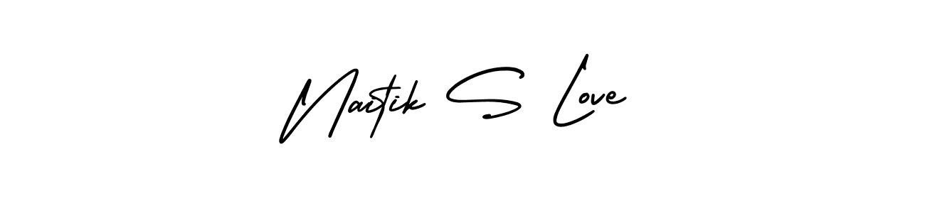 Also You can easily find your signature by using the search form. We will create Naitik S Love name handwritten signature images for you free of cost using AmerikaSignatureDemo-Regular sign style. Naitik S Love signature style 3 images and pictures png