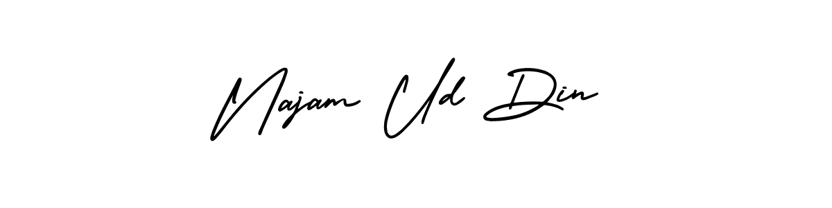 Use a signature maker to create a handwritten signature online. With this signature software, you can design (AmerikaSignatureDemo-Regular) your own signature for name Najam Ud Din. Najam Ud Din signature style 3 images and pictures png