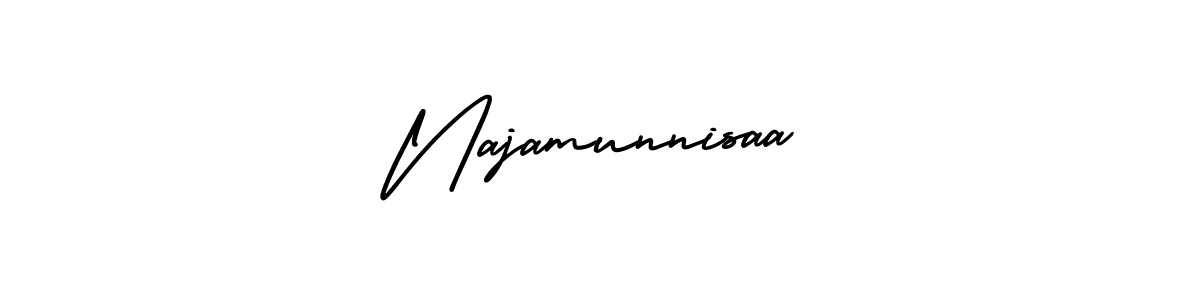 You should practise on your own different ways (AmerikaSignatureDemo-Regular) to write your name (Najamunnisaa) in signature. don't let someone else do it for you. Najamunnisaa signature style 3 images and pictures png