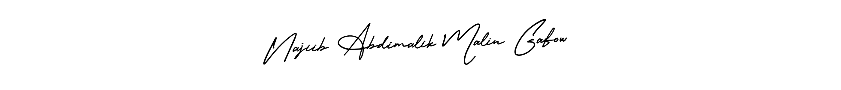 You should practise on your own different ways (AmerikaSignatureDemo-Regular) to write your name (Najiib Abdimalik Malin Gafow) in signature. don't let someone else do it for you. Najiib Abdimalik Malin Gafow signature style 3 images and pictures png