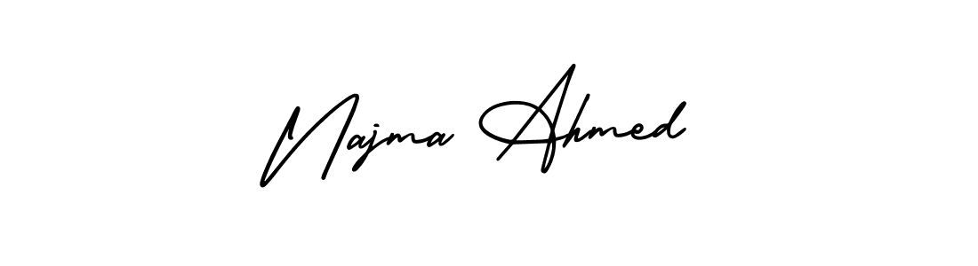 This is the best signature style for the Najma Ahmed name. Also you like these signature font (AmerikaSignatureDemo-Regular). Mix name signature. Najma Ahmed signature style 3 images and pictures png