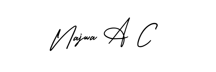 You should practise on your own different ways (AmerikaSignatureDemo-Regular) to write your name (Najwa A C) in signature. don't let someone else do it for you. Najwa A C signature style 3 images and pictures png