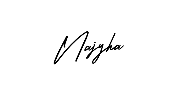 You should practise on your own different ways (AmerikaSignatureDemo-Regular) to write your name (Najyha) in signature. don't let someone else do it for you. Najyha signature style 3 images and pictures png