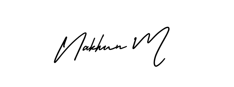 Similarly AmerikaSignatureDemo-Regular is the best handwritten signature design. Signature creator online .You can use it as an online autograph creator for name Nakhun M. Nakhun M signature style 3 images and pictures png