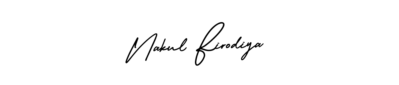 The best way (AmerikaSignatureDemo-Regular) to make a short signature is to pick only two or three words in your name. The name Nakul Firodiya include a total of six letters. For converting this name. Nakul Firodiya signature style 3 images and pictures png