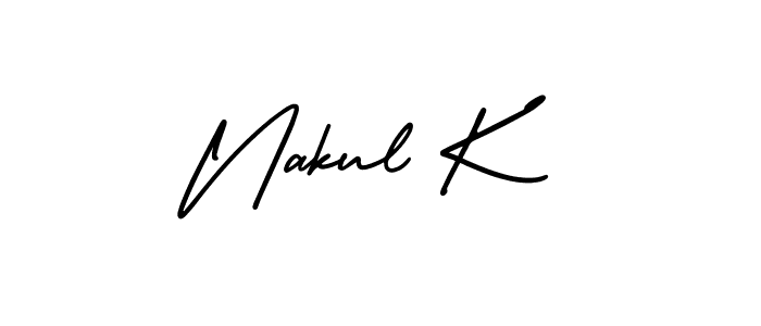 Also You can easily find your signature by using the search form. We will create Nakul K name handwritten signature images for you free of cost using AmerikaSignatureDemo-Regular sign style. Nakul K signature style 3 images and pictures png