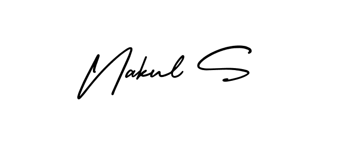 if you are searching for the best signature style for your name Nakul S. so please give up your signature search. here we have designed multiple signature styles  using AmerikaSignatureDemo-Regular. Nakul S signature style 3 images and pictures png