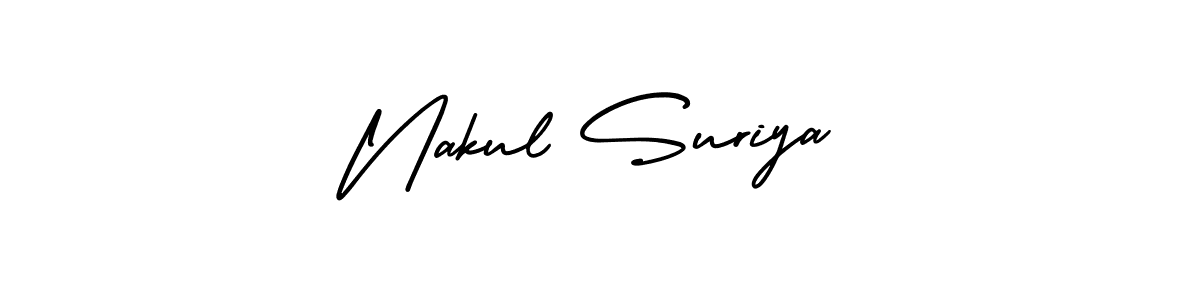 How to make Nakul Suriya name signature. Use AmerikaSignatureDemo-Regular style for creating short signs online. This is the latest handwritten sign. Nakul Suriya signature style 3 images and pictures png