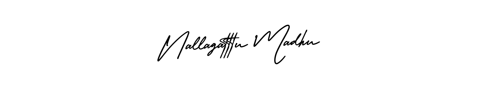 This is the best signature style for the Nallagatttu Madhu name. Also you like these signature font (AmerikaSignatureDemo-Regular). Mix name signature. Nallagatttu Madhu signature style 3 images and pictures png