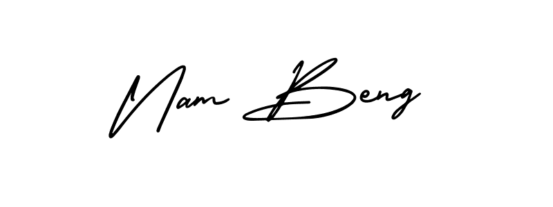 You should practise on your own different ways (AmerikaSignatureDemo-Regular) to write your name (Nam Beng) in signature. don't let someone else do it for you. Nam Beng signature style 3 images and pictures png