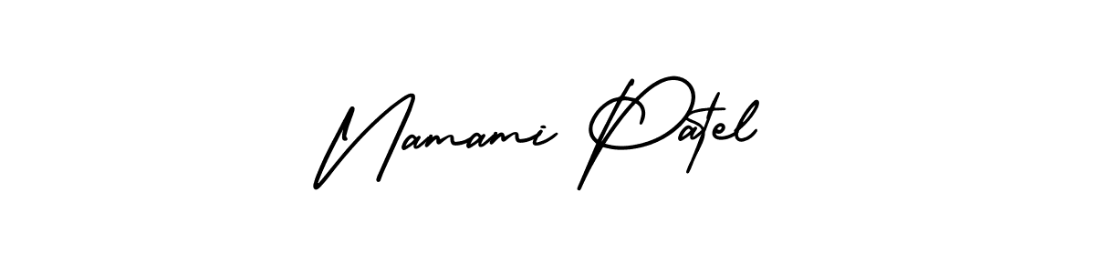 You should practise on your own different ways (AmerikaSignatureDemo-Regular) to write your name (Namami Patel) in signature. don't let someone else do it for you. Namami Patel signature style 3 images and pictures png